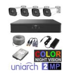 UNIARCH KIT 2MP COLOR NIGHT VISION 4 Bullet/Dome cameras, HDD1 TB, 75M Cables, Baluns and Waterproof power adaptors