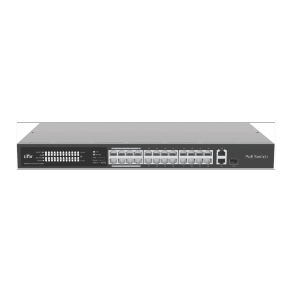 UNV unmanaged PoE Switch 24 ports 100Mbps, 1 Gbps port +1 Gbps Combo ports (SFP)